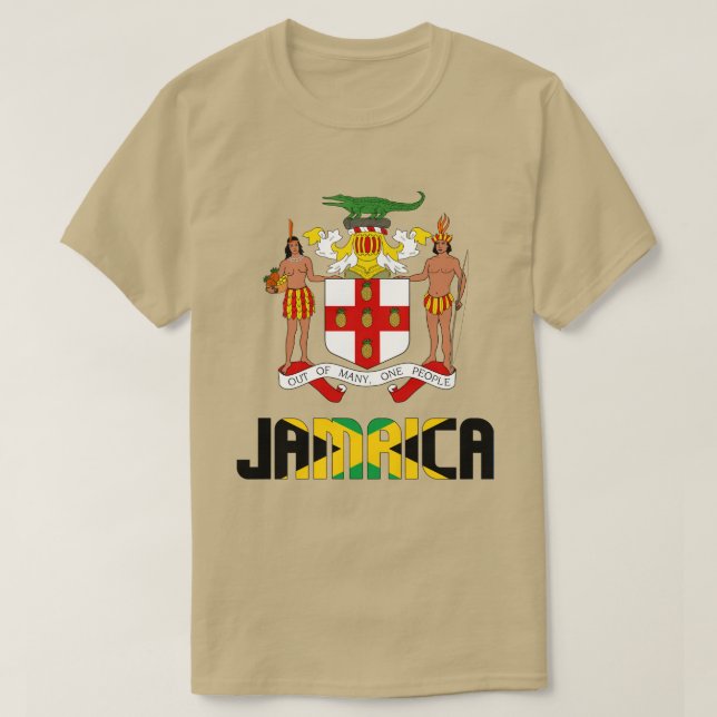 Camiseta Jamaica Flag e Casaco de Armas Patriótica (Frente do Design)