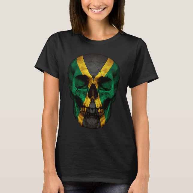 Camiseta Jamaica Flag Skull Jamaican Roots Proud Patriotic (Frente)