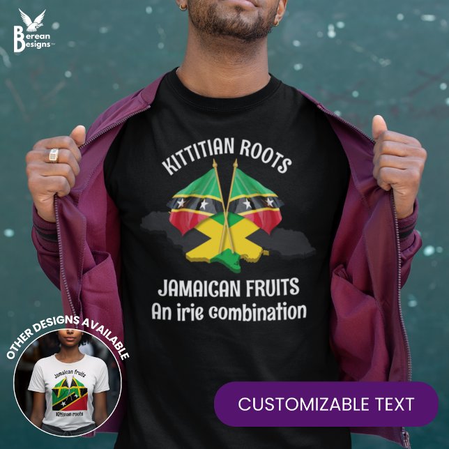 Camiseta JAMAICA RUA KITTS Irie Combinação (Stylish Jamaica/St Kitts flag T-shirt celebrating dual heritage or mixed relationships.)