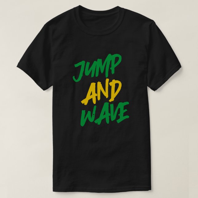 Camiseta Jamaica Soca Jump E Onda Cores De Bandeira Jamaica (Frente do Design)