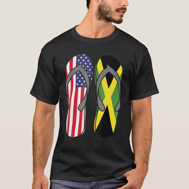 Camiseta Jamaican American Flag Sandals USA Jamaica Root Pr (Frente)