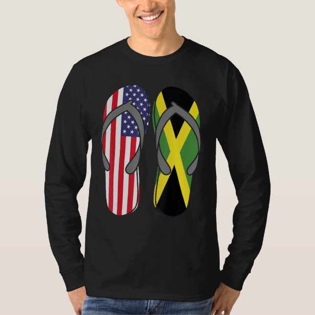Camiseta Jamaican American Flag Sandals USA Jamaica Root Pr (Frente)