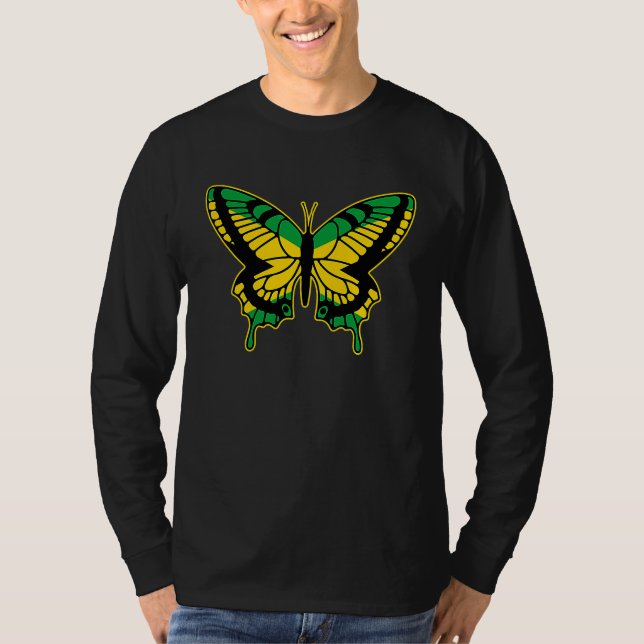 Camiseta Jamaican Flag Reggae Jamaica Butterfly (Frente)