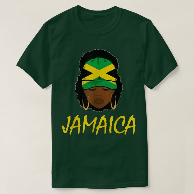 Camiseta Jamaican Girl Afro Jamaica Flag Pride Patriotic Co (Frente do Design)