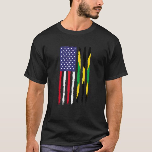 Camiseta Jamaican roots Half American Flag Patriótico Jamai (Frente)