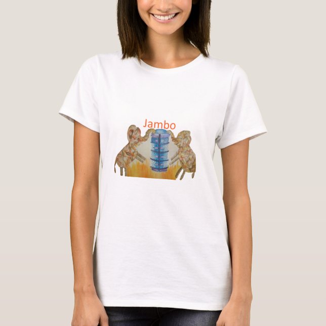 Camiseta Jambo Jumbo African Kids Elephants Art Impressão (Frente)