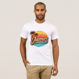 Camiseta James Retro Sunset Tropical Name Design