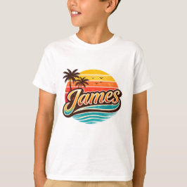 Camiseta James Retro Sunset Tropical Name Design