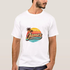 Camiseta James Retro Sunset Tropical Nome Design