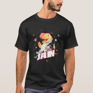 Camiseta Jan - Menino Bonito Nome Com Dinossauro Gato