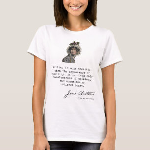 Camiseta Jane Austen vintage na placa de moda e citação de
