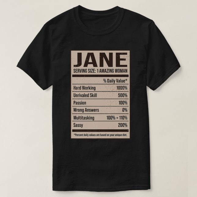 Camiseta Jane Nutrition Fateia Nome Nome Nome Apelido Alias (Frente do Design)