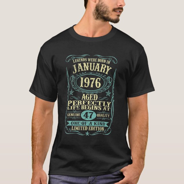 Camiseta Janeiro de 1976 47º aniversário 47 anos homens mul (Frente)