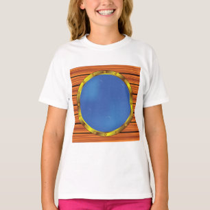 Camiseta Janela de Portinhola de Navio Náutico com Água Azu