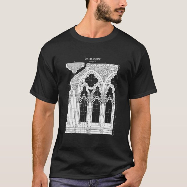 Camiseta Janelas da Catedral Esquemática da Arquitetura Gót (Frente)
