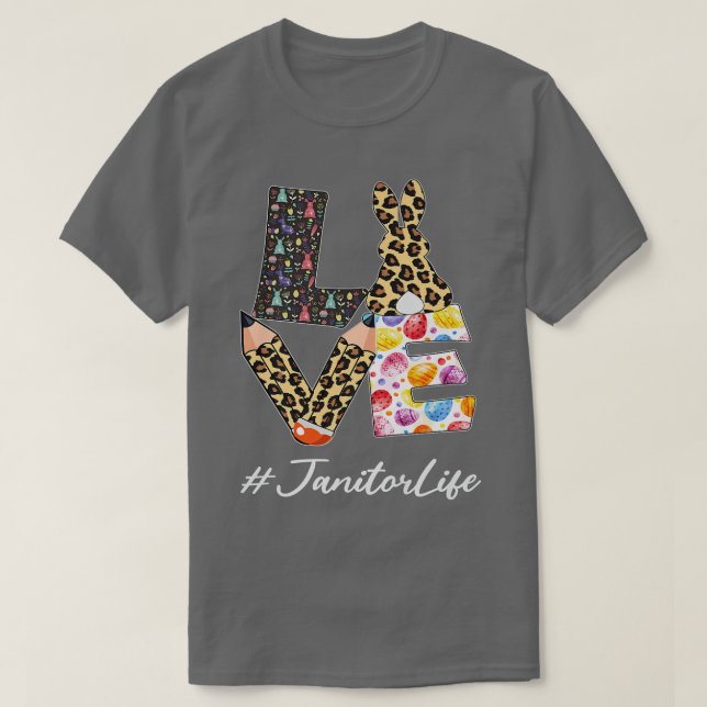 Camiseta Janitor Adora Lápis Dia de Páscoa Bunny Leopard Mu (Frente do Design)