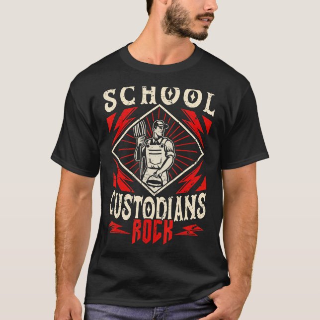 Camiseta Janitor Cleaner Retrô Escolar Custódia Rock (Frente)