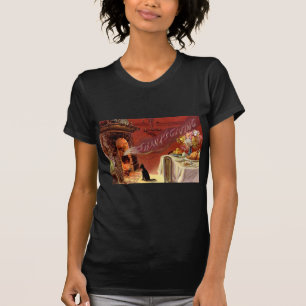 Camiseta Jantar de Ação de Graças Gato Preto Lareira Peru