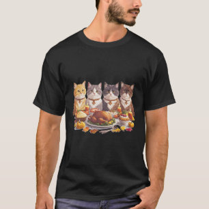 Camiseta Jantar de Ação de Graças Gatos Banquete Vintage Ou