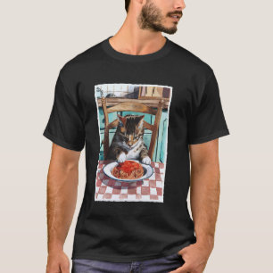 Camiseta Jantar de Espaguete Amante de Gatos Gráfico de Com