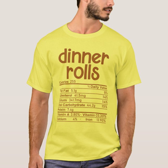 Camiseta Jantar Rolls Comida Fatos Nutricionais Correspondê (Frente)