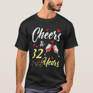 Camiseta Jantar Vinho Para 32 Anos Feliz Casamento Marr