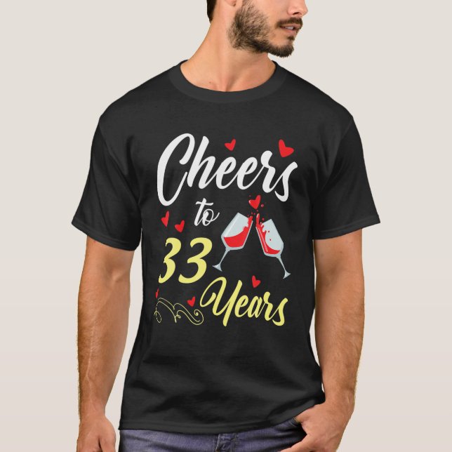 Camiseta Jantar Vinho Para 33 Anos Feliz Casamento Marr (Frente)