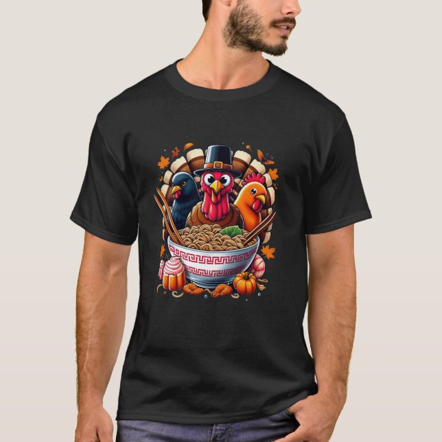 Camiseta Janto de Ação de Graças Humor Turquia Ramen Noodle (Frente)