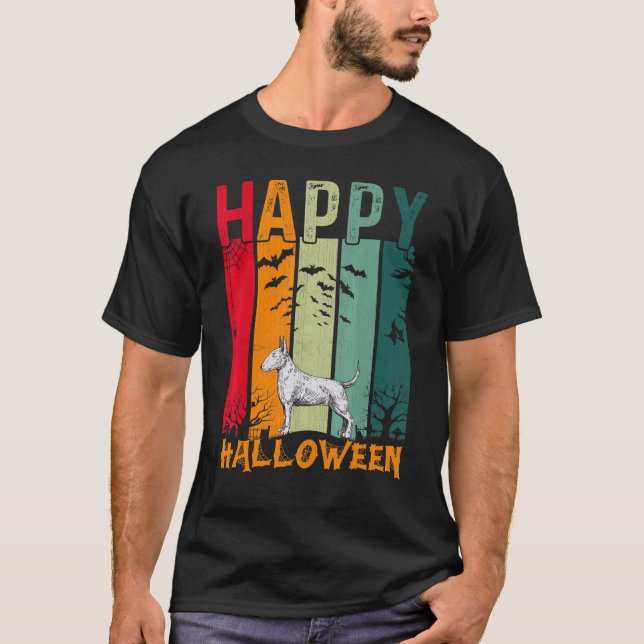 Camiseta Janto De Halloween Pa  Bull Terrier Dog Retro Styl (Frente)