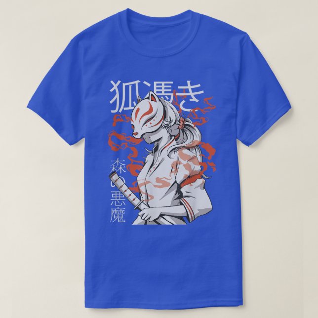 Camiseta Japan Anime Mask Kitsune, Forest Devil Style Samur (Frente do Design)