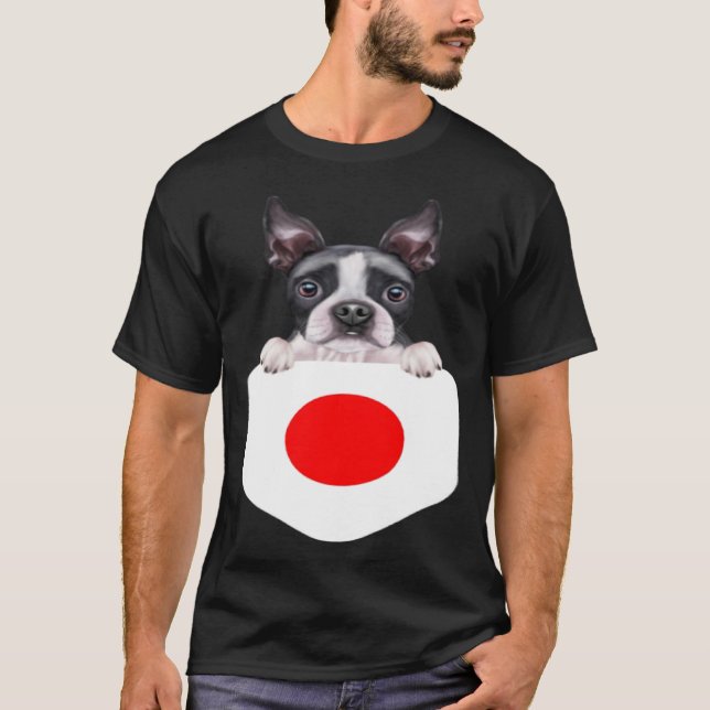 Camiseta Japan Flag Boston Terrier Dog In Pocket (Frente)