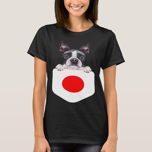 Camiseta Japan Flag Boston Terrier Dog In Pocket (Frente)