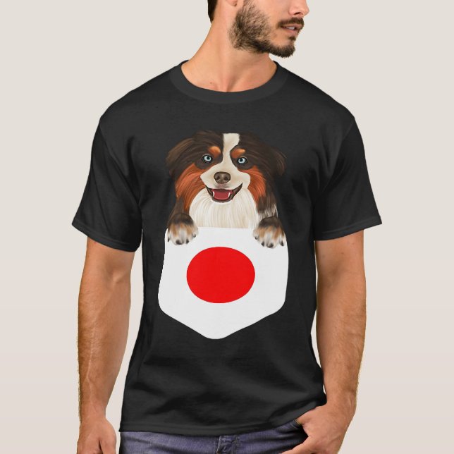 Camiseta Japan Flag Miniature American Shepherd Dog In Pock (Frente)