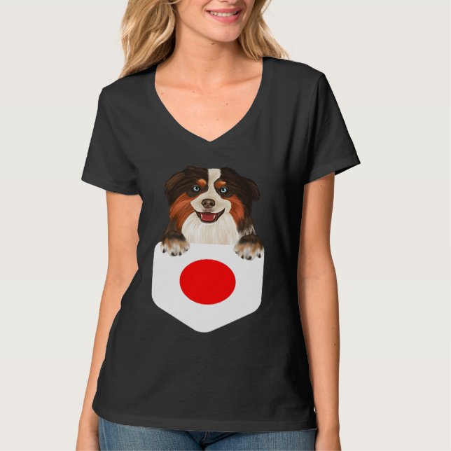 Camiseta Japan Flag Miniature American Shepherd Dog In Pock (Frente)