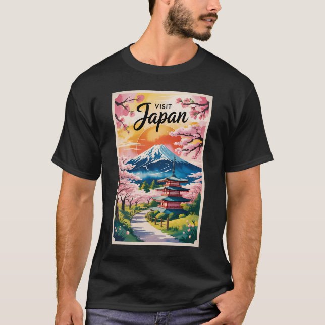 Camiseta Japan Mount Fuji Illustration Travel Art Vintage (Frente)