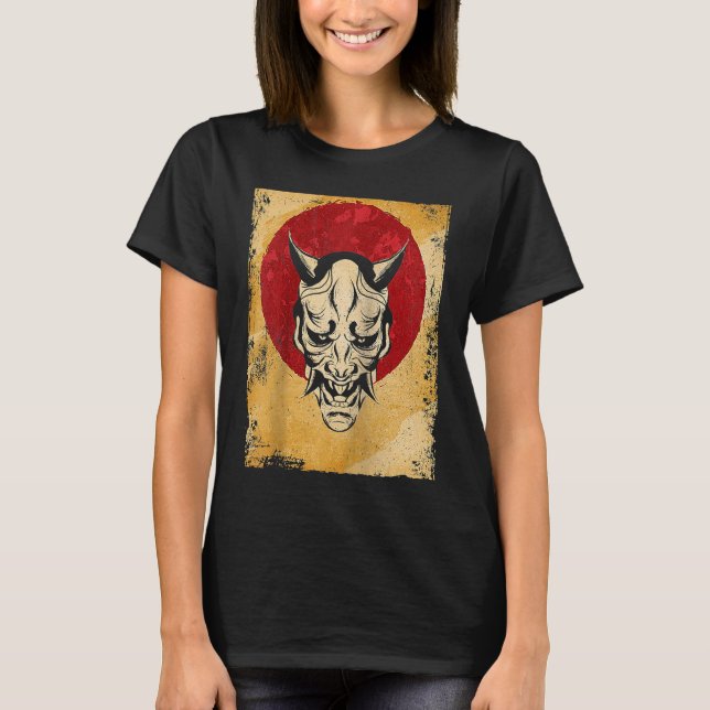 Camiseta Japan Oni Mask Fighter Japanese Retro Raglan (Frente)