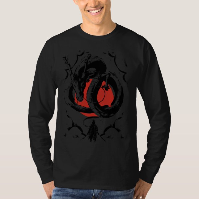 Camiseta Japanese Aesthetic Dragon and warrior Japanese red (Frente)