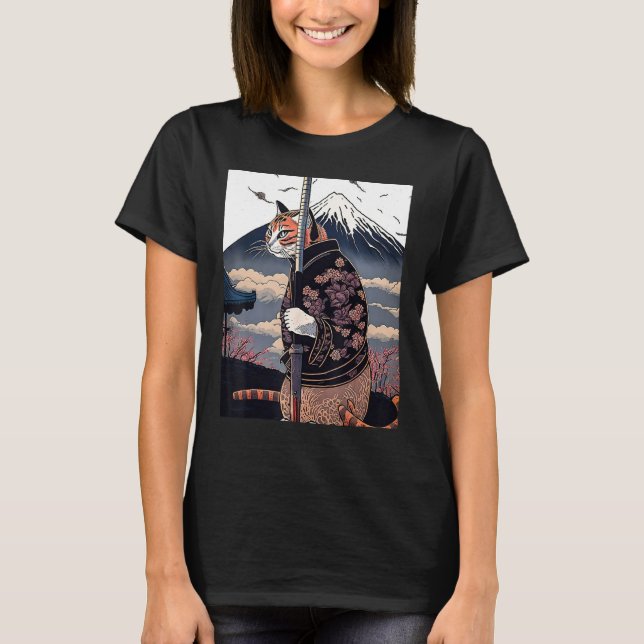 Camiseta Japanese Aesthetic Sakura Cherry Blossoms samurai  (Frente)
