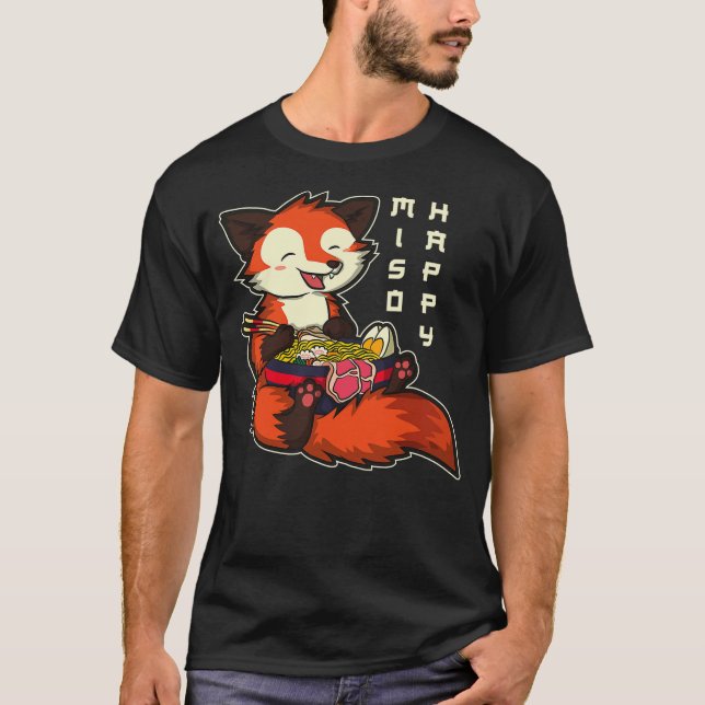 Camiseta Japanese Anime Kawaii Ramen Noodles Fox (Frente)