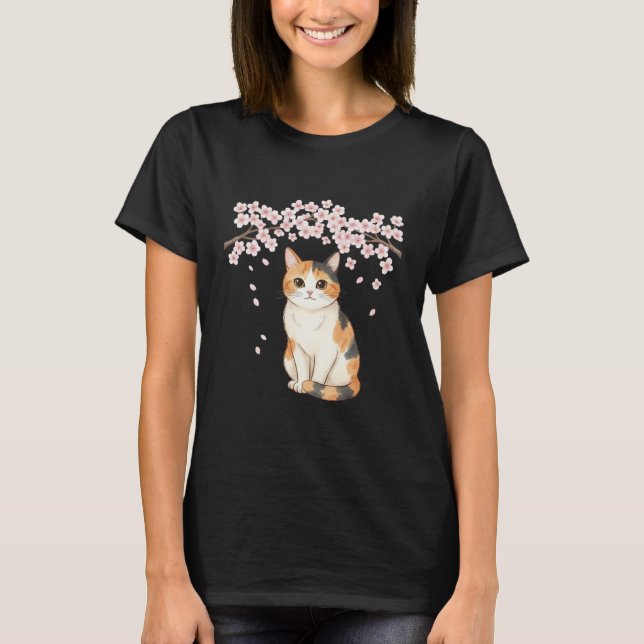 Camiseta Japanese Art Calico Cat & Cherry Blossoms T-Shirt (Frente)