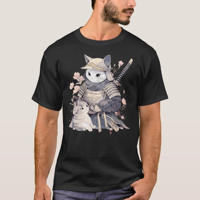 Camiseta Japanese Art Cat Ninja Ukiyo-e Anime Style Samurai (Frente)