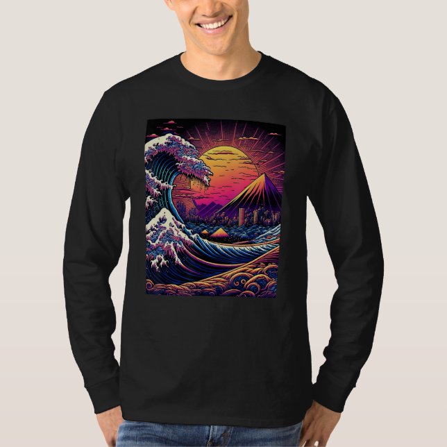 Camiseta Japanese Art Ukiyo-e Style Retrowave Great Wave Of (Frente)