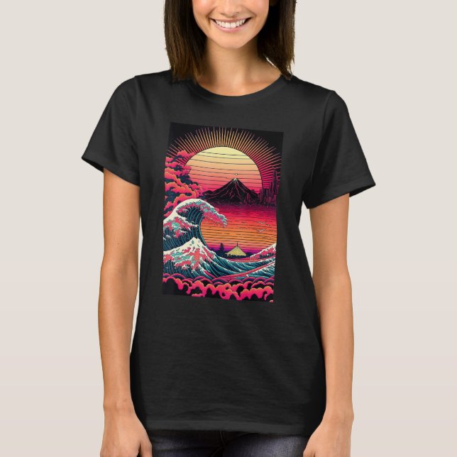 Camiseta Japanese Art Ukiyo-e Style Retrowave Great Wave Of (Frente)
