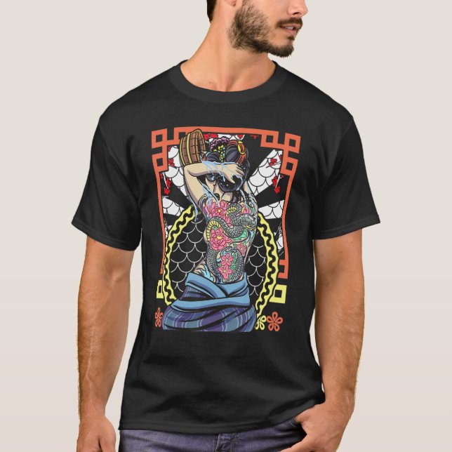 Camiseta Japanese Artwork Geisha Snake Flower (Frente)