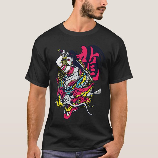 Camiseta Japanese Artwork Japanese Aesthetic Dragon Woman W (Frente)