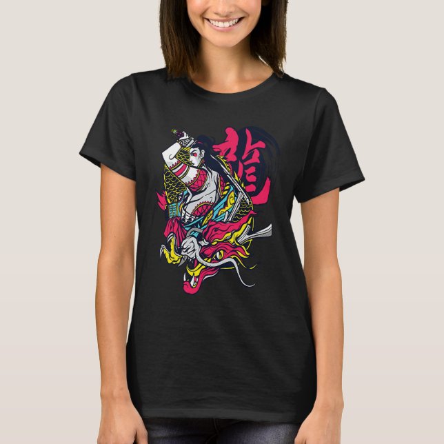 Camiseta Japanese Artwork Japanese Aesthetic Dragon Woman W (Frente)
