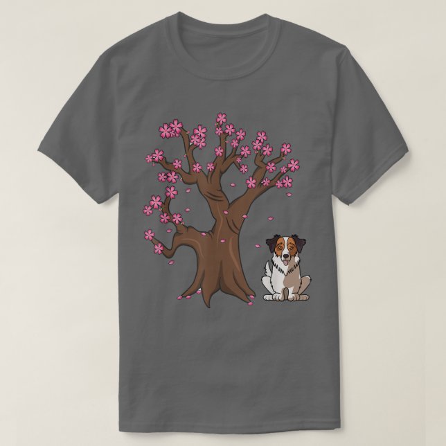 Camiseta Japanese Australian Shepherd Aussie Dog Cherry Blo (Frente do Design)