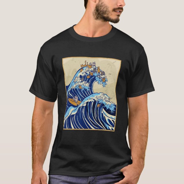 Camiseta Japanese Big Wave of Cats Surfing Kanagawa Wave Vi (Frente)