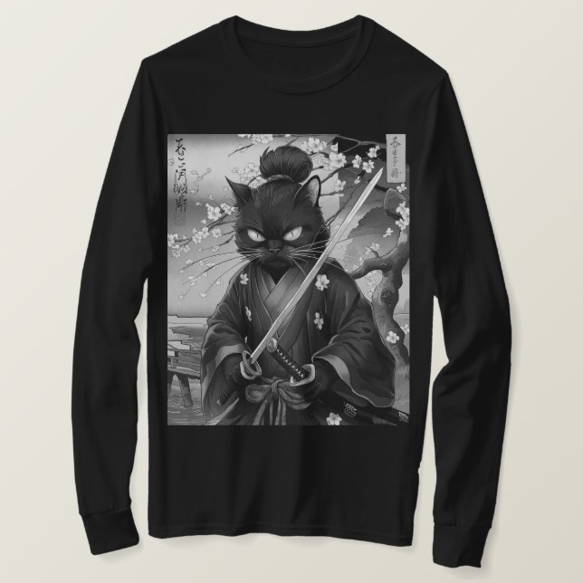 Camiseta Japanese Cat Samurai Warrior (Frente do Design)
