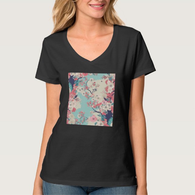 Camiseta Japanese Cherry Blossom Flower Pink Sakura Floral  (Frente)
